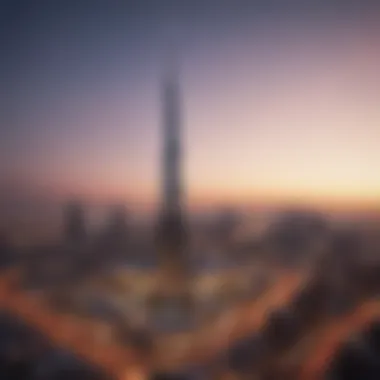 Panoramic view of the Al Awaqf Building within the Dubai skyline.