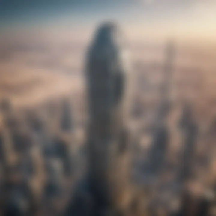 Aerial view of Al Dana Tower amidst Dubai's skyline