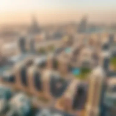 Dubai Skyline and Residential Hubs Aerial view of Dubai skyline with residential areas