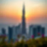 Stunning view of Burj Binghatti against the sunset