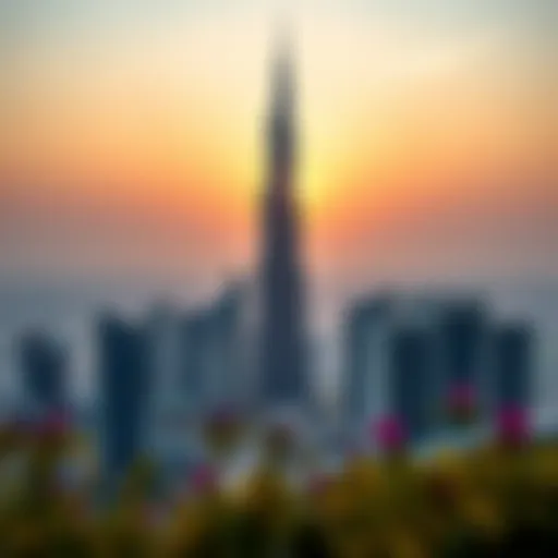Stunning view of Burj Binghatti against the sunset