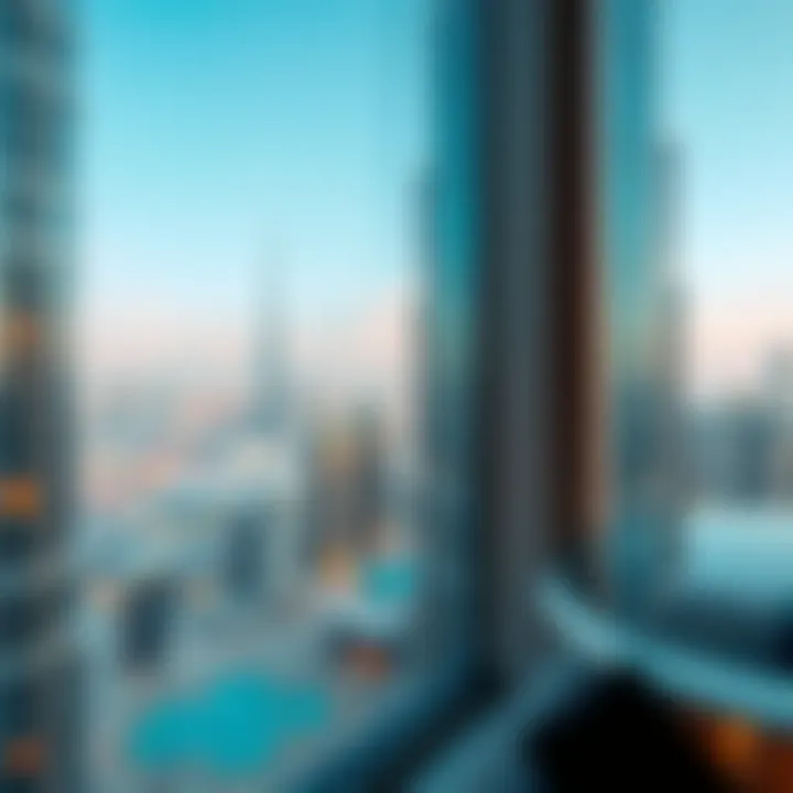 Panoramic view from a Burj Khalifa apartment overlooking Dubai