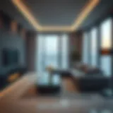 Modern living room showcasing contemporary design in Al Nahda flats