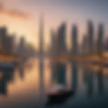 Iconic Dubai Skyline Perspective Panoramic view of Dubai skyline from Cove