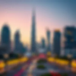 Stunning skyline of Downtown Dubai with iconic Burj Khalifa