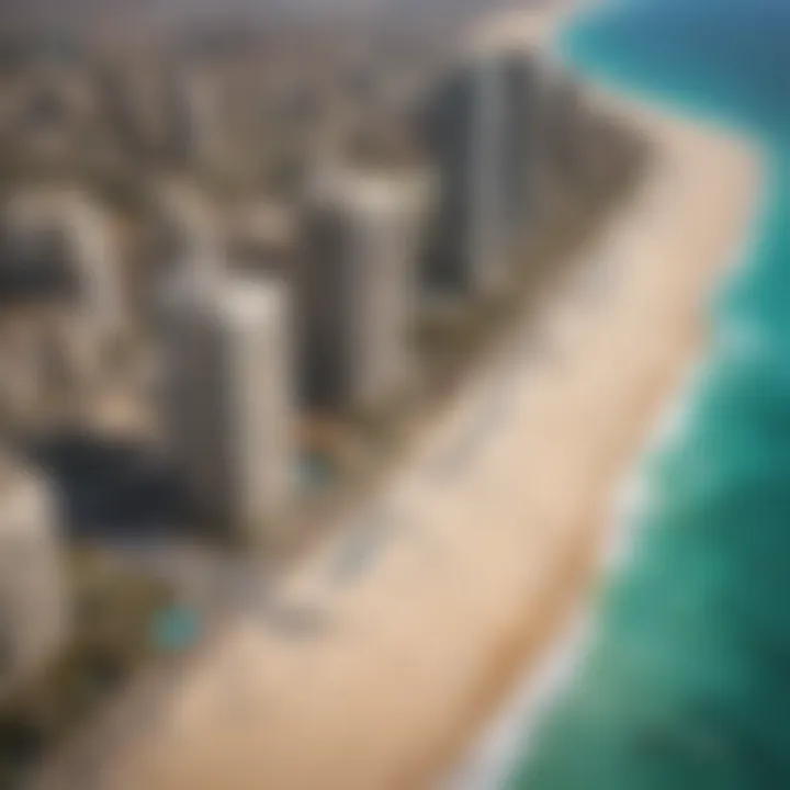 Aerial view of JBR Beach with luxurious beachfront properties