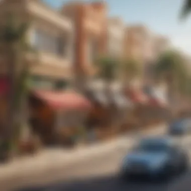 Vibrant Neighborhood in Dubai A vibrant neighborhood in Dubai featuring local shops and cafes