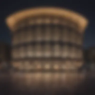 Dubai Opera Facade at Night The stunning facade of the Dubai Opera building illuminated at night, reflecting the dynamic culture of the area