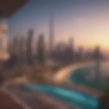 Stunning Dubai Skyline from Sea View Apartment Panoramic view of Dubai skyline from a sea view apartment balcony