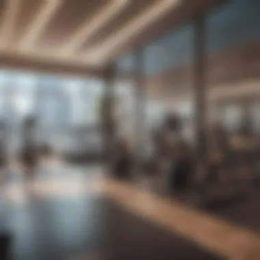 Modern Fitness Facilities in Downtown Dubai Vibrant gym interior with modern equipment in Downtown Dubai