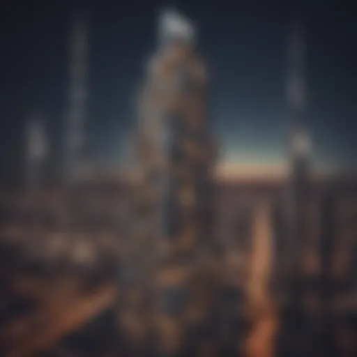 A stunning view of Maze Tower showcasing its unique architectural design against the Dubai skyline