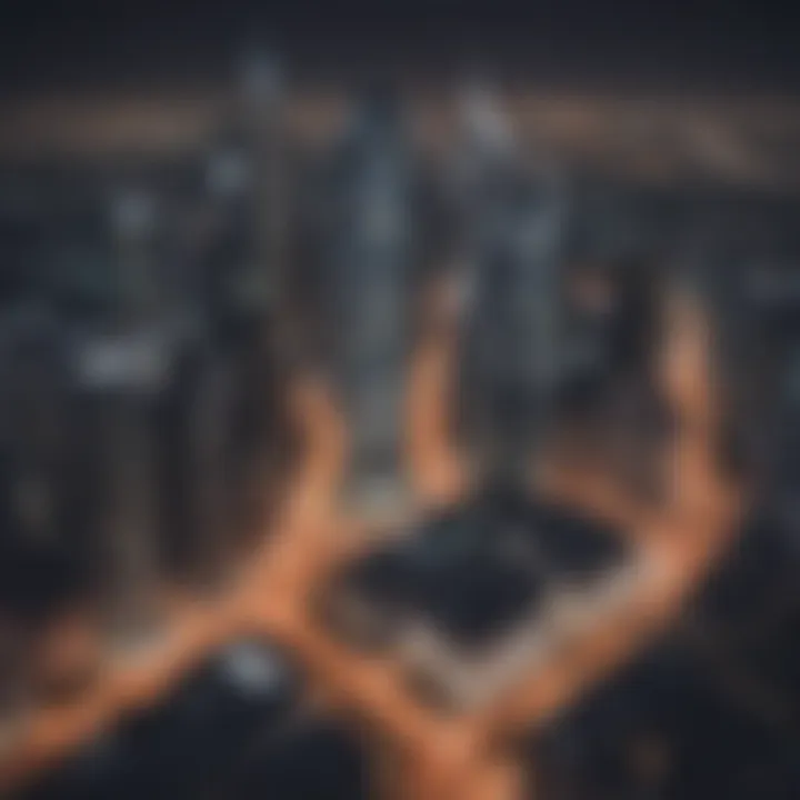 A panoramic view of the DIFC area highlighting the Maze Tower and surrounding skyscrapers