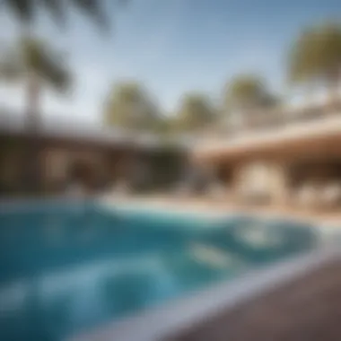 Relaxing pool area at a hotel apartment complex