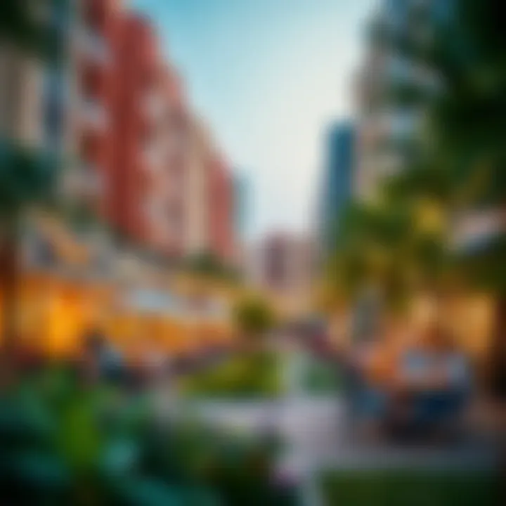 Vibrant community life in First Central TECOM with parks and cafes.