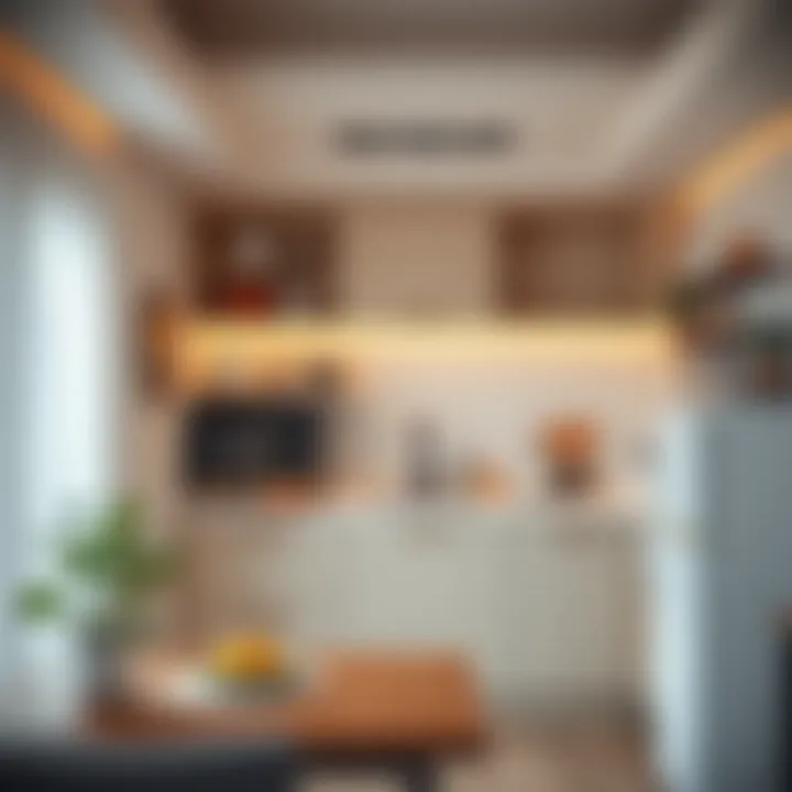Furnished studio kitchen with amenities