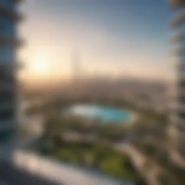 Panoramic view from a balcony in Garden City Tower highlighting Dubai skyline