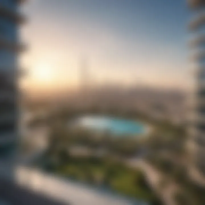 Panoramic view from a balcony in Garden City Tower highlighting Dubai skyline