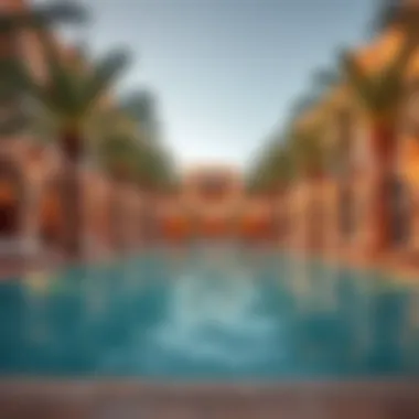 Inviting Poolside Retreat at Golden Sands Refreshing swimming pool area surrounded by palm trees