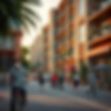 A vibrant community scene in a popular neighborhood of Dubai.