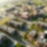 Aerial view of Town Square community showcasing residential buildings and green spaces