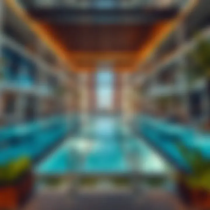 Luxurious amenities within Town Square including swimming pools and fitness centers