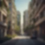 A vibrant street view of Al Nahda showcasing modern architecture and greenery.