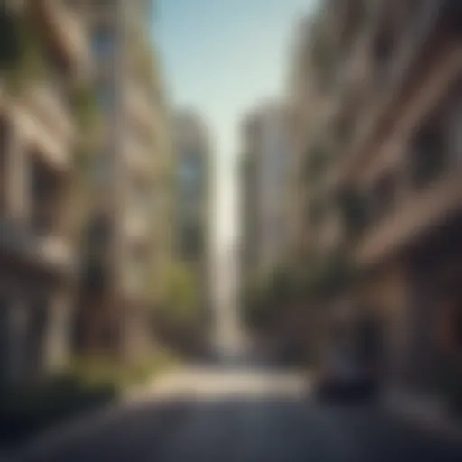 A vibrant street view of Al Nahda showcasing modern architecture and greenery.