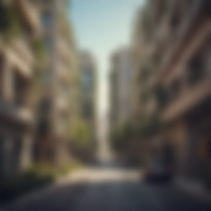 A vibrant street view of Al Nahda showcasing modern architecture and greenery.