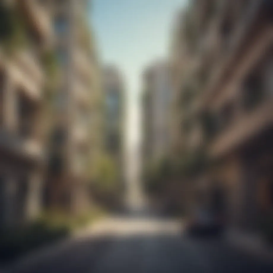 A vibrant street view of Al Nahda showcasing modern architecture and greenery.